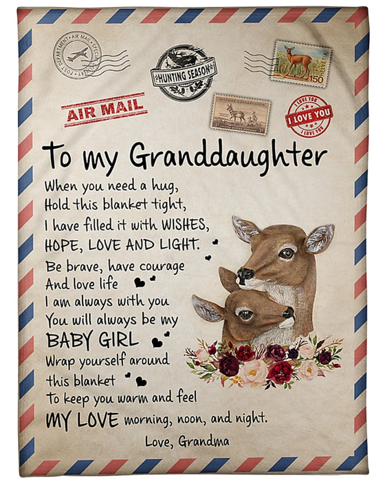 Personalized Love Airmail Fleece Blanket To My Granddaughter Rustic Flower Deer Print Letter Blankets Custom Name