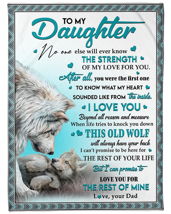 Personalized Blanket To My Daughter From Dad I Love You Daddy & Baby Wolf Print Vintage Style Custom Name