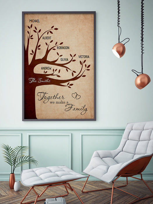 Personalized Wall Art Canvas For Family Together We Make Rustic Tree Poster Print Custom Multi Name Canvas Poster