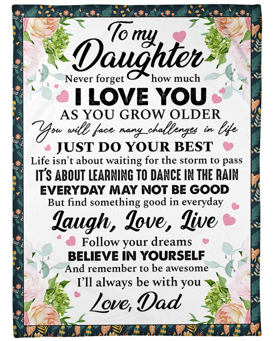 Personalized Blanket To My Daughter From Dad Believe In Yourself Vintage Style Flowers Printed Custom Name