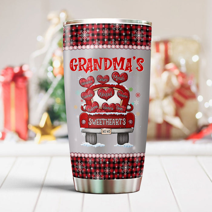 Personalized Tumbler Gifts For Grandma From Grandkids Sweethearts Red Truck Xoxo Red Plaid Custom Name For Christmas