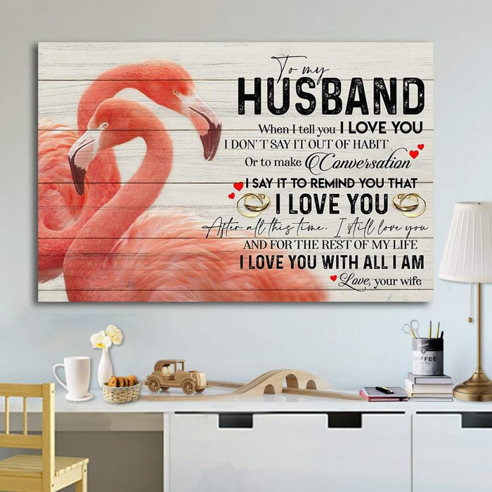 Personalized To My Husband Canvas Wall Art From Wife I Love You With All I Am Flamingo Couple Custom Name Poster Prints