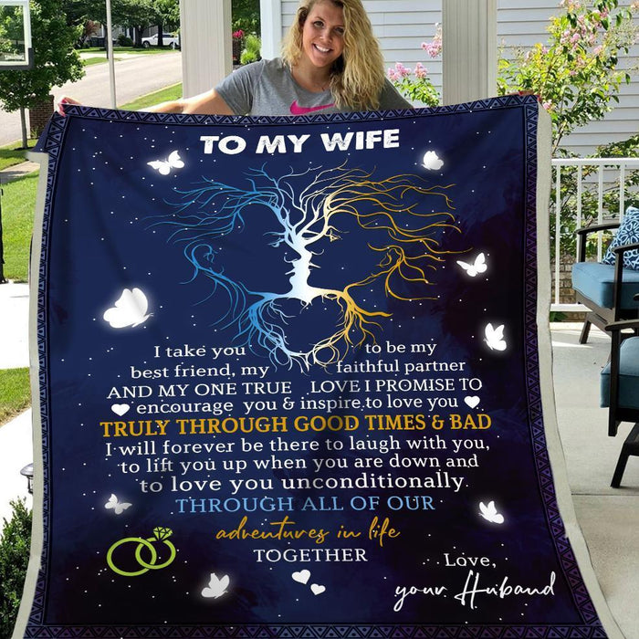 Personalized Fleece Blanket To My Wife For Valentines Face Tree Couple Print Custom Name Love Blankets