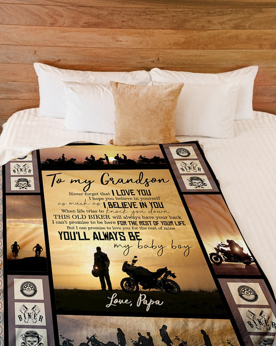 Personalized To My Grandson Blanket From Grandpa Motorbike Lover I Believe In You Vintage Custom Name Gifts For Birthday