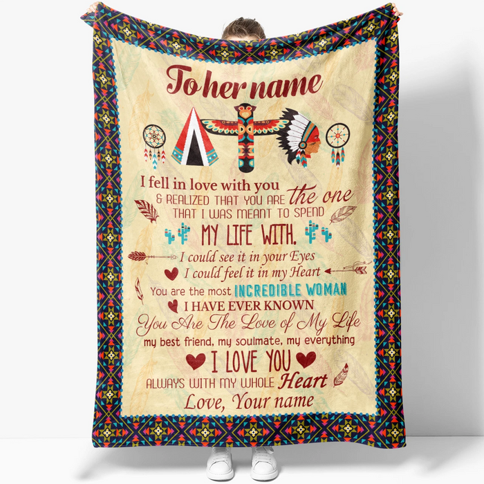 Personalized To My Wife Blanket Print Dreamcatcher Feather Bohemian Design I Fell In Love With You Custom Name