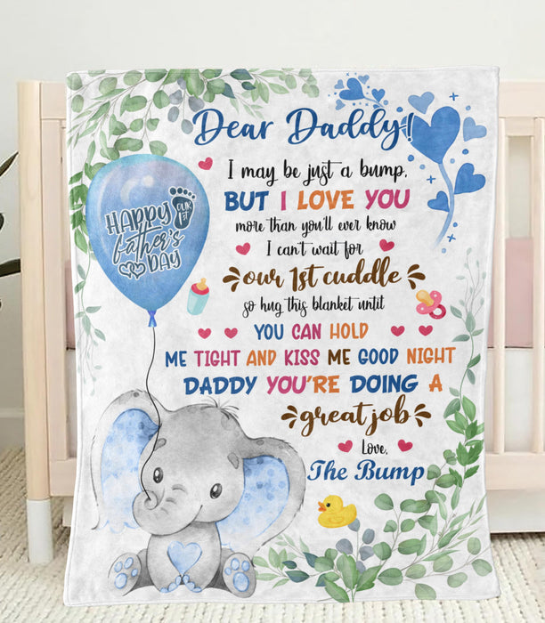 Personalized Blanket To My Dad From Baby Bump Happy First Father's Day Cute Cartoon Baby Elephant Custom Name