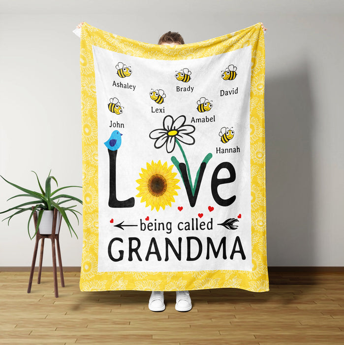 Personalized To My Grandma Blanket From Grandkids Bee Sunflower Daisy Love Being Called Custom Name Gifts For Christmas