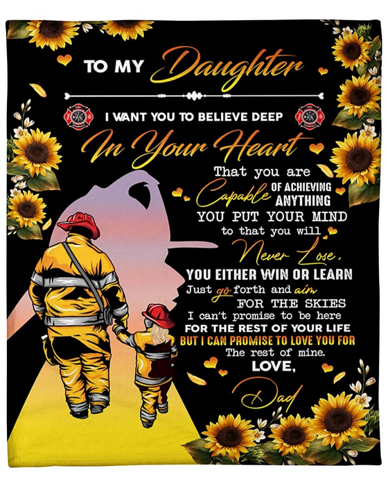 Personalized Fleece Blanket To My Daughter From Dad Firefighter & Sunflower Premium Blankets Custom Name