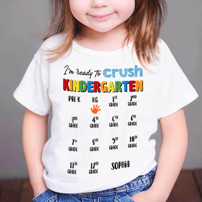 Personalized T-Shirt For Kids Colorful Handprint Ready To Crush Kindergarten Custom Name Back To School Outfit