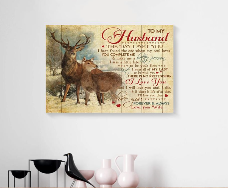 Personalized To My Husband Canvas Wall Art From Wife The Day I Met You Vintage Deer Couple Custom Name Poster Prints