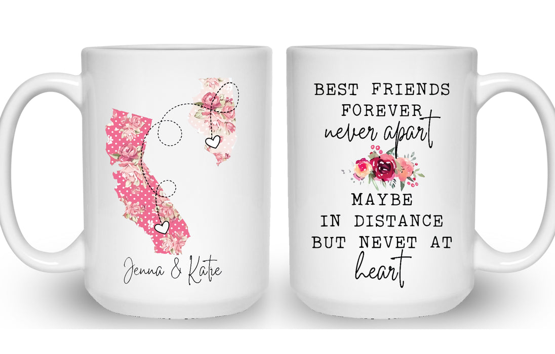 Personalized Coffee Mug For Sisters Friend Forever Never Apart Flowers Custom Name White Cup Long Distance Touch Gifts