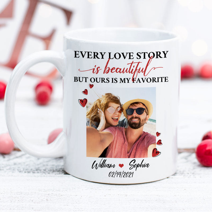 Personalized Coffee Mug Gifts For Couples Every Love Story Is Beautiful Heart Custom Name White Cup For Valentines