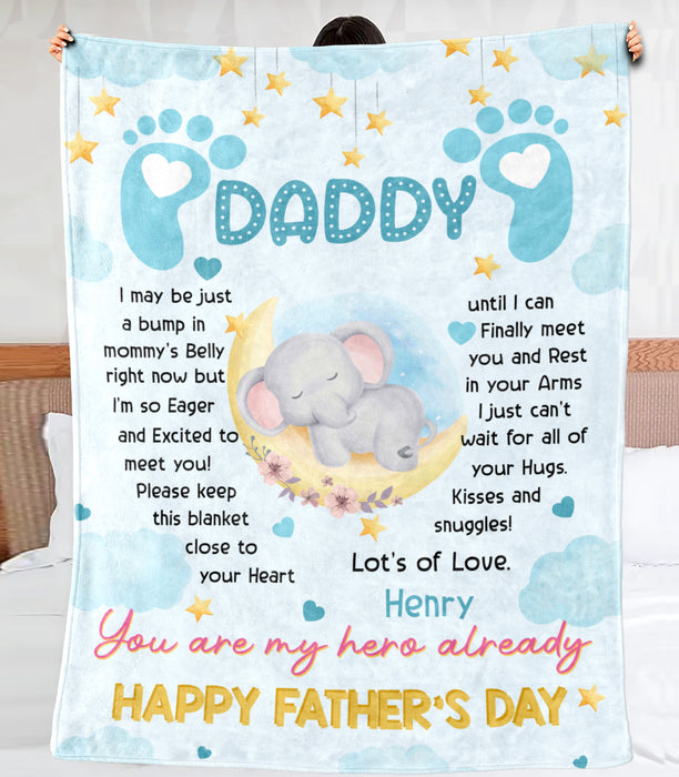 Personalized Fleece Sherpa Blanket From Baby Bump To Time To Be Dad Cute Elephant I Just Can't Wait Happy Fathers Day