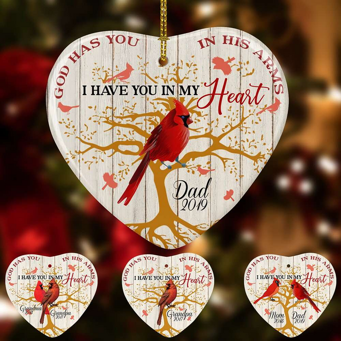 Personalized Memorial Ornament For Dad Cardinal Printed Custom Name And Year God Has You In His Arms