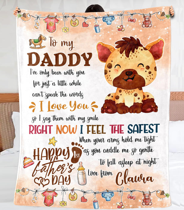 Personalized Blanket To My New Dad From Baby Bump Happy First Father's Day Cute Baby Hyena Print Custom Name