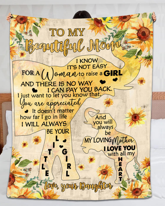 Personalized To My Mom Blanket From Daughter It Doesn'T Matter How Far I Go In Life Cute Elephant & Sunflower Printed