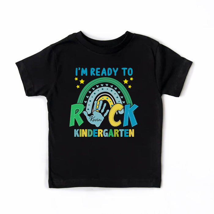 Personalized T-Shirt For Kids I'm Ready To Rock Kindergarten Rainbow Design Custom Name Back To School Outfit