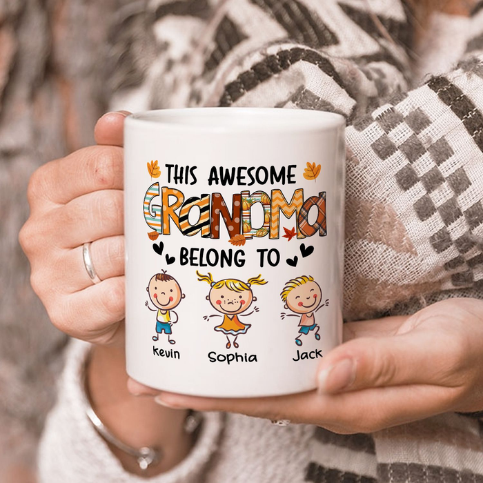 Personalized Ceramic Coffee Mug Love Being A Grandma Funny Cute Kids Print Custom Grandkids Name 11 15oz Autumn Cup