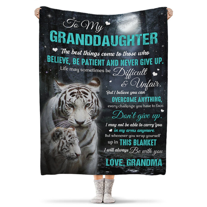 Personalized To My Granddaughter Blanket From Grandma The Best Things Come To Those Who Believe Tiger Family Printed