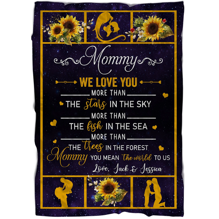 Personalized Blanket For Mom From Son Daughter Mommy We Love You More Than The Stars In The Sky Sunflower Printed