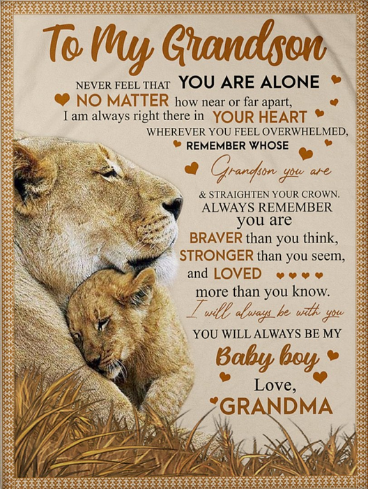Personalized To My Grandson Blanket From Grandparents Never Feel That You Are Alone Lions Custom Name Gifts For Birthday