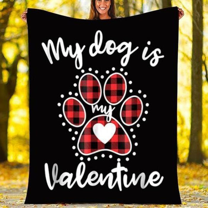 Valentine'S Day Blanket For Dog Lovers My Dog Is My Valentine Cute Heart Paw Print Printed Red Plaid Design
