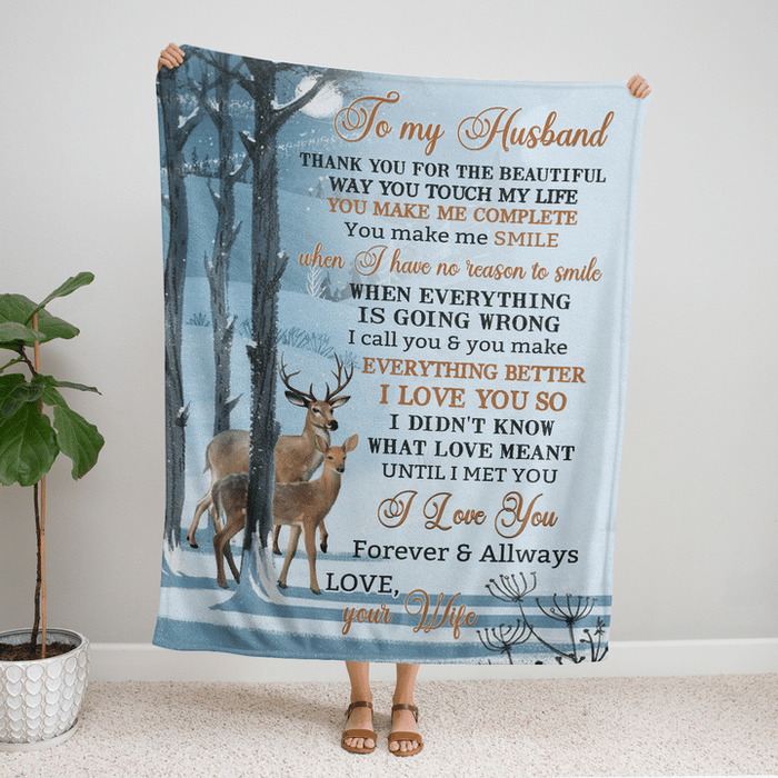 Personalized To My Husband Blanket From Wife Thank You For The Beautiful Way You Touch My Life Deer Couple Printed