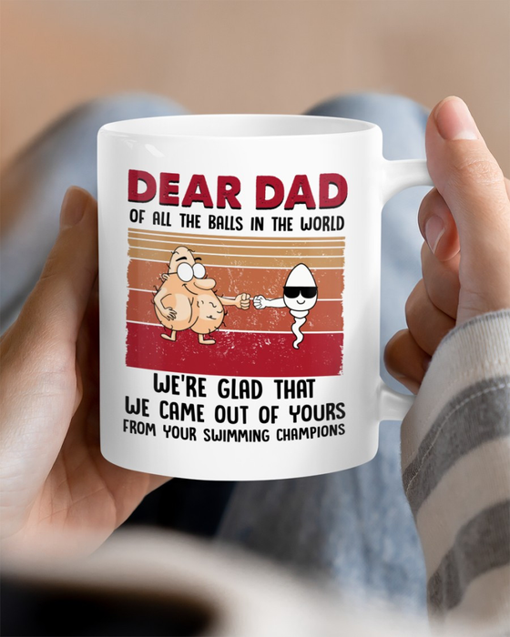 Personalized White Mug For Dad We're Glad That Funny Sack & Sperm Fist Bump Print Custom Name 11 15oz Cup