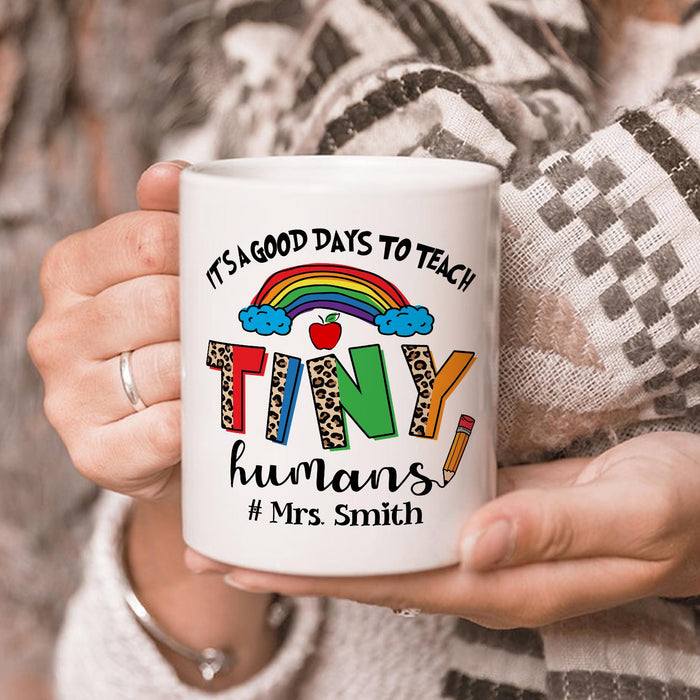 Personalized Ceramic Coffee Mug For Teachers Colorful Leopard Rainbow Design Custom Name 11 15oz Back To School Cup