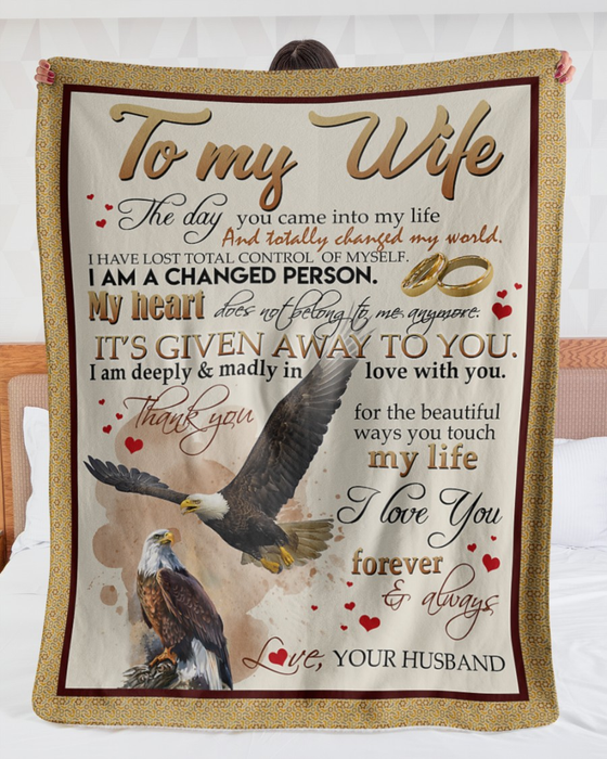 Personalized Blanket To My Wife From Husband I Love You Eagle Couple And Wedding Ring Printed Custom Name