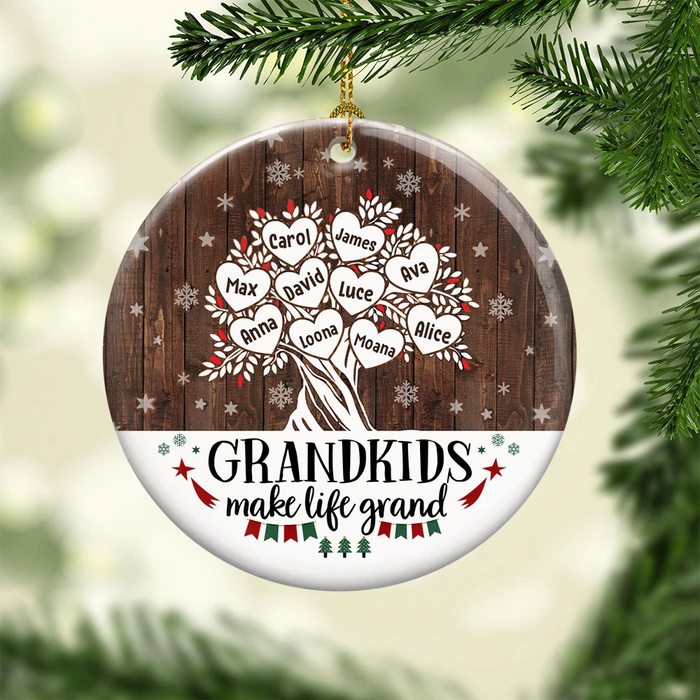 Personalized Ornament For Grandma From Grandkids Wooden Tree Heart Make Life Grand Custom Name Gifts For Christmas