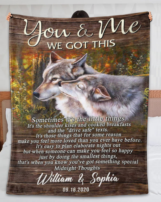 Personalized Blanket To My Girlfriend Boyfriend Wolf Couple Printed Wooden Background Custom Name And Date