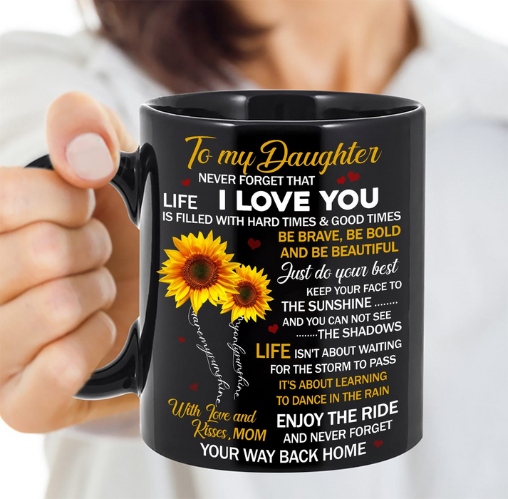 Personalized To My Daughter Coffee Mug Sunflowers Waiting For The Storm To Pass Custom Name Black Cup Gifts For Birthday