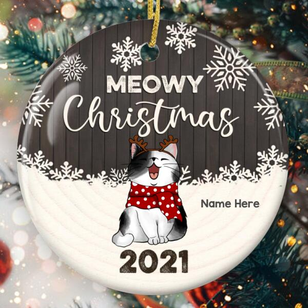 Personalized Ornament For Cat Lovers Snowflakes Wooden Funny Meowy Custom Name Tree Hanging Gifts For Christmas