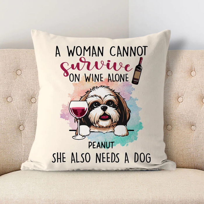 Personalized Square Pillow Gifts For Dog Lover A Woman Cannot Survive On Alone Custom Name Sofa Cushion For Birthday