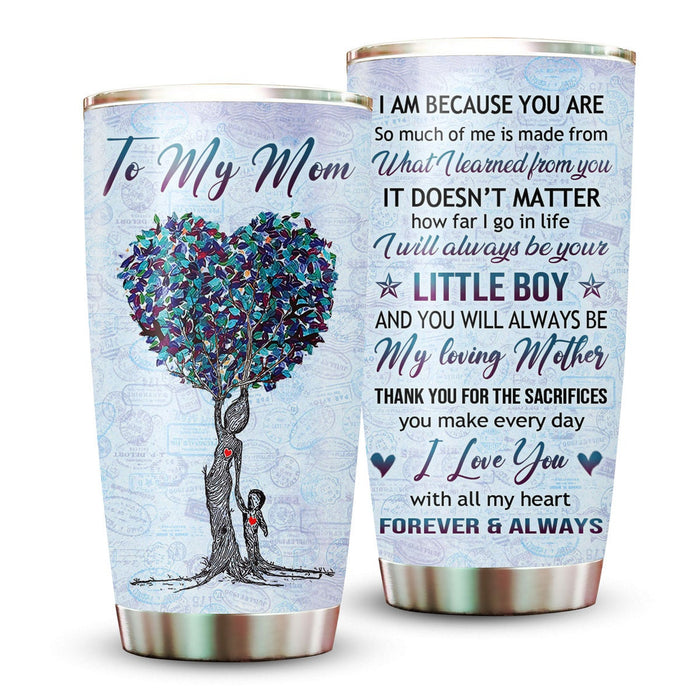 Personalized Tumbler To Mommy Hand In Hand Heart I Am Because You Are Gifts For Mom Custom Name Travel Cup For Birthday