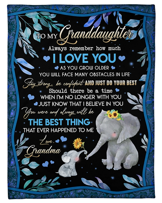 Personalized Mandala Elephant Fleece Blanket To My Granddaughter From Grandma Customized Name Throw Blankets