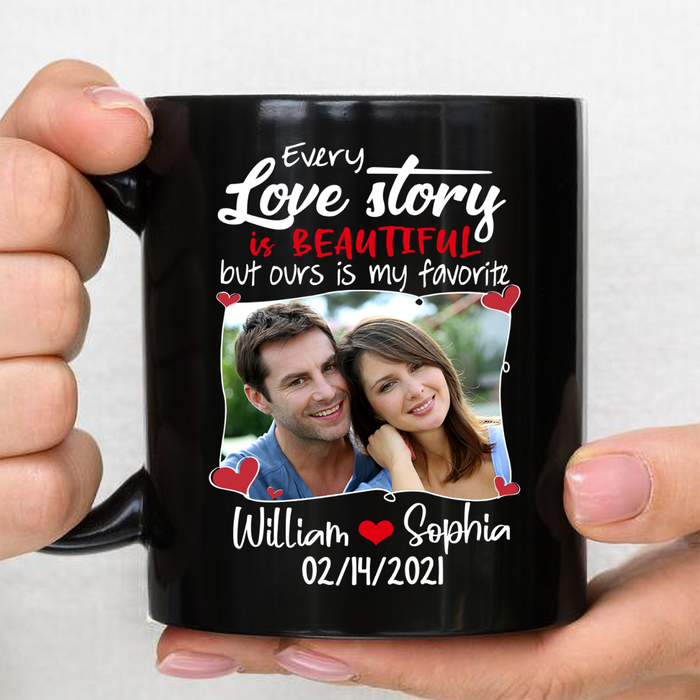 Personalized Coffee Mug Gifts For Couples Ours Is My Favorite Red Heart Custom Name & Photo Black Cup For Anniversary