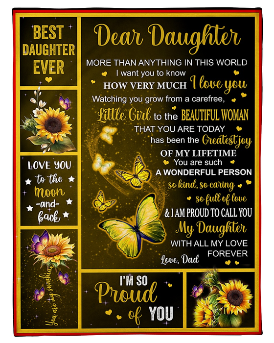 Personalized Blanket To My Daughter From Dad Proud To Call You My Daughter Sunflower & Butterfly Print Custom Name