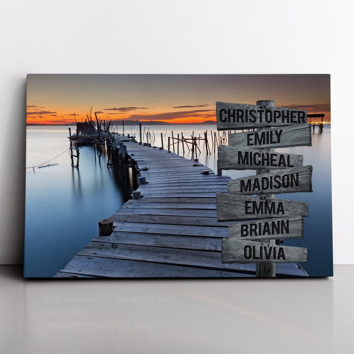 Personalized Canvas Wall Art Gifts For Family Sunset Lake Dock Wooden Street Signs Custom Name Poster Prints Wall Decor