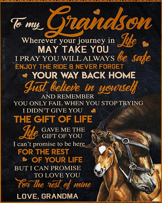 Personalized To My Grandson Blanket From Grandparents Horse Lover Enjoy The Ride Vintage  Custom Name Gifts For Birthday