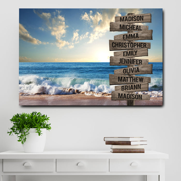 Personalized Canvas Wall Art Gifts For Family Tropical Beach Wooden Ocean Signs Custom Name Poster Prints Wall Decor