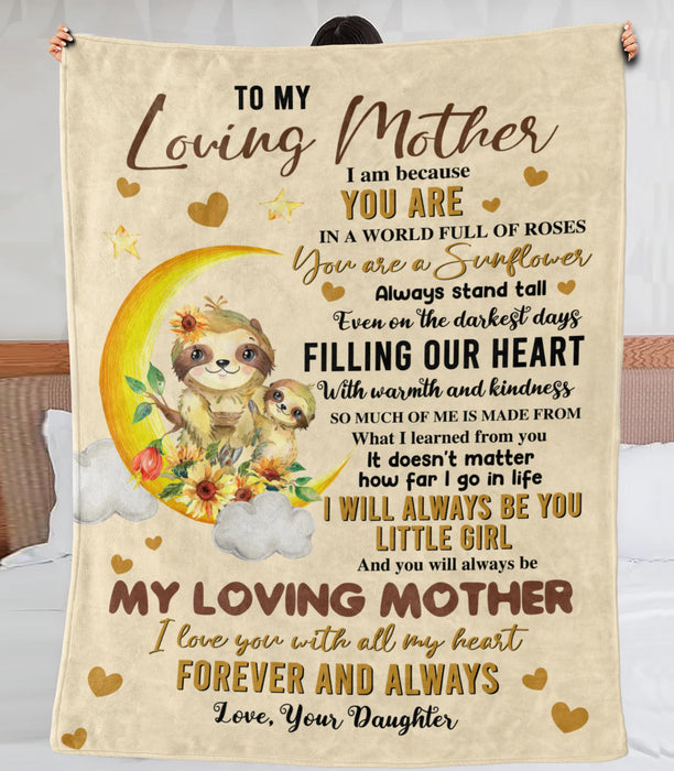 Personalized To My Loving Mother Blanket From Daughter Cute Sloth & Sunflower Printed Mother'S Day Premium Blanket