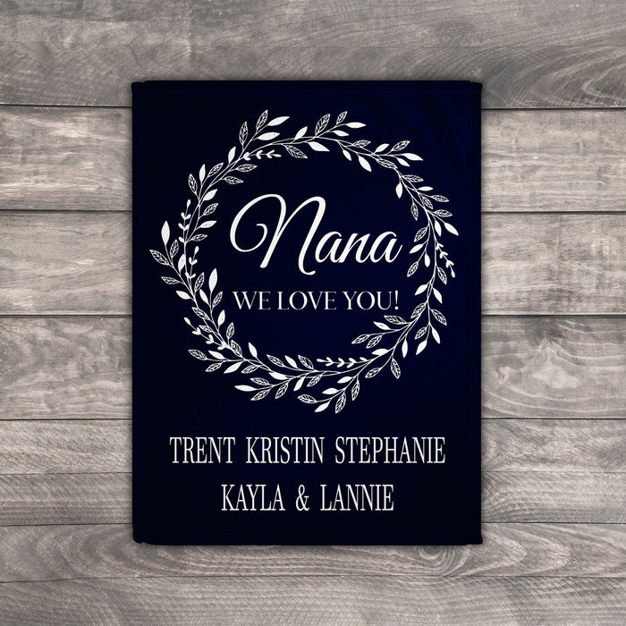 Personalized Navy Blue Blanket For Grandma Mom Nana We Love You Rustic Monogram Blanket Custom Title & Grandkids Name