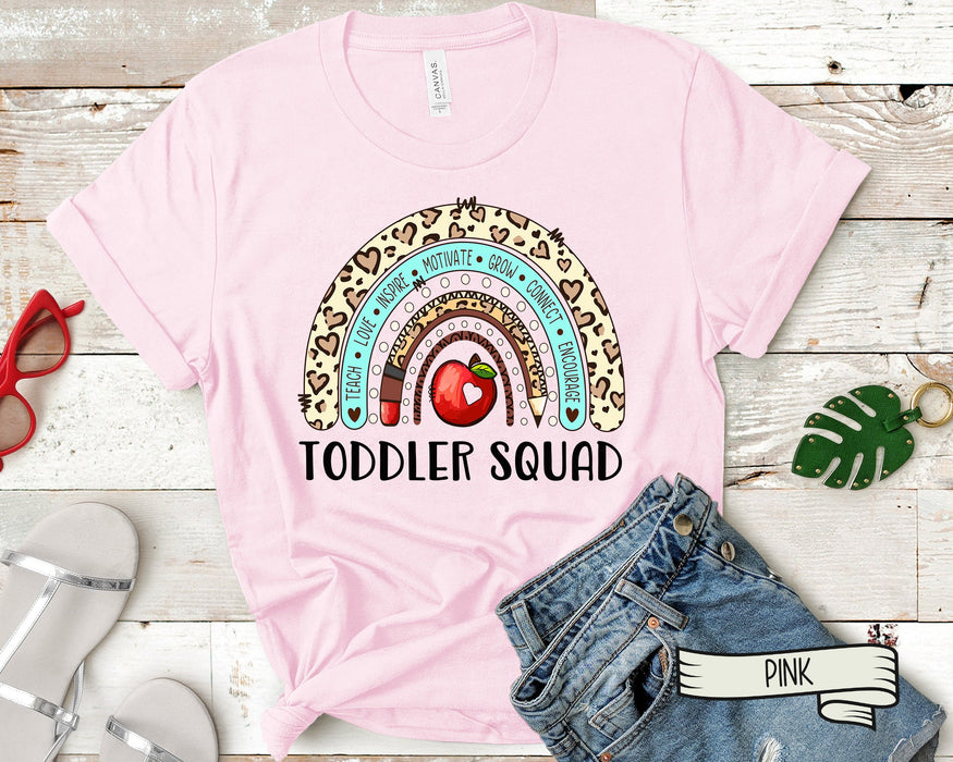Classic T-Shirt For Teacher Toddler Squad Teach Love Inspire Rainbow Childhood Education Shirt Gifts For Back To School