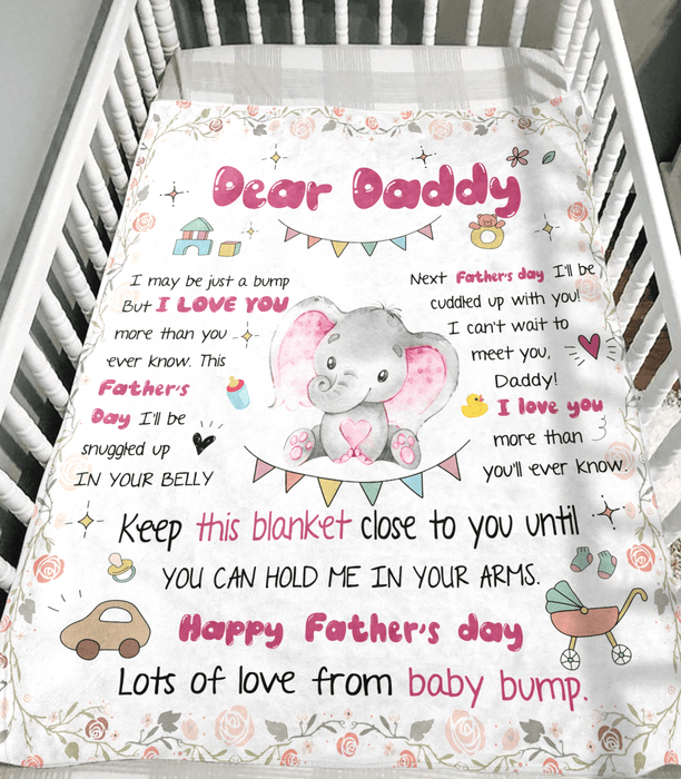 Personalized Blanket To My Dad From Baby Girl Elephant Printed Cartoon Design Custom Name Father'S Day Blanket