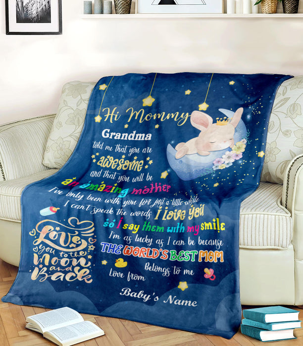 Personalized Hi Mommy Blanket From Newborn Baby You Will Be An Amazing Mother Cute Sleeping Bunny Printed Custom Name