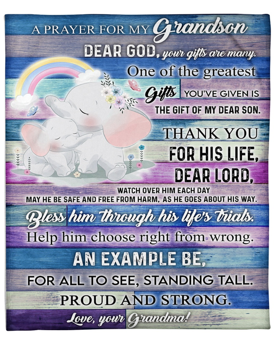 Personalized To My Grandson Blanket From Grandparents Elephant Lord Watch Him Each Day Custom Name Gifts For Birthday