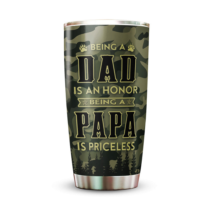 Personalized Tumbler For Grandpa From Grandchild Papa Bear Vintage American Flag Custom Name Travel Cup Birthday Gifts