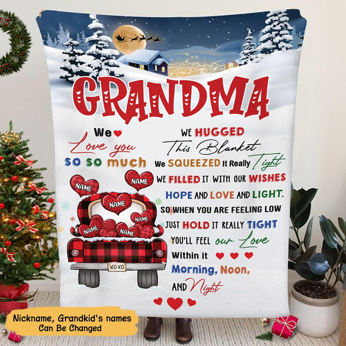 Personalized To My Grandma Blanket From Grandkids Xoxo Plaid Truck Heart Snow  Custom Name Gifts For Christmas